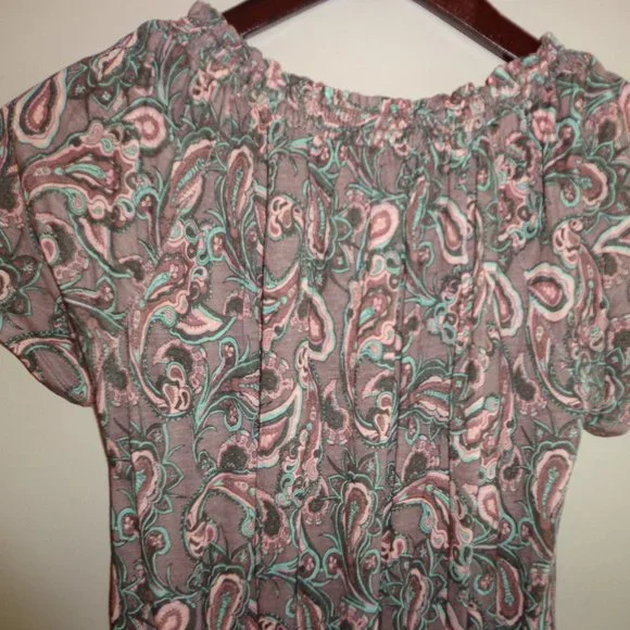 BRAND NEW Wrap Paisley Dress 2 Dusty Rose Short Raglan Sleeves Scoop Tie Neck - Picture 8 of 16